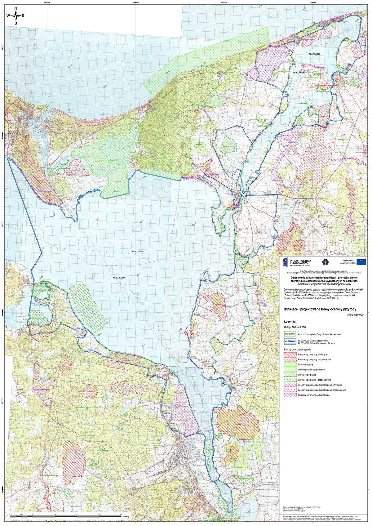 Mapa przebiegu granicy obszarów Natura 2000 oraz innych istniejących i projektowanych form ochrony przyrody.